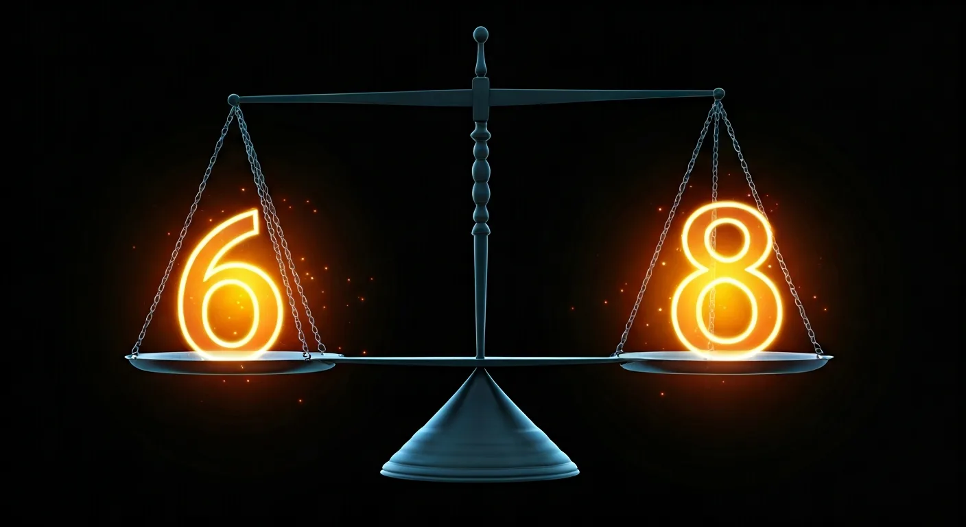 Abstract scale balancing the numbers 6 and 8 representing spiritual harmony